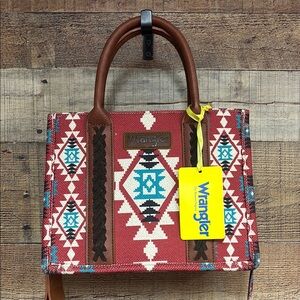 Wrangler Geometric Red and Brown Tote